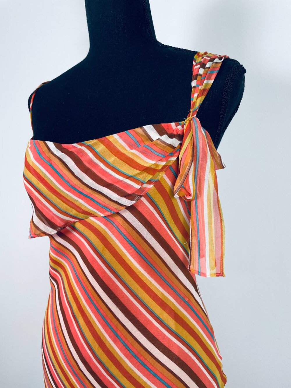 LAUNDRY BY SHELLI SEGAL Vintage 100% silk striped midi dress, Made in USA - Picture 2 of 9